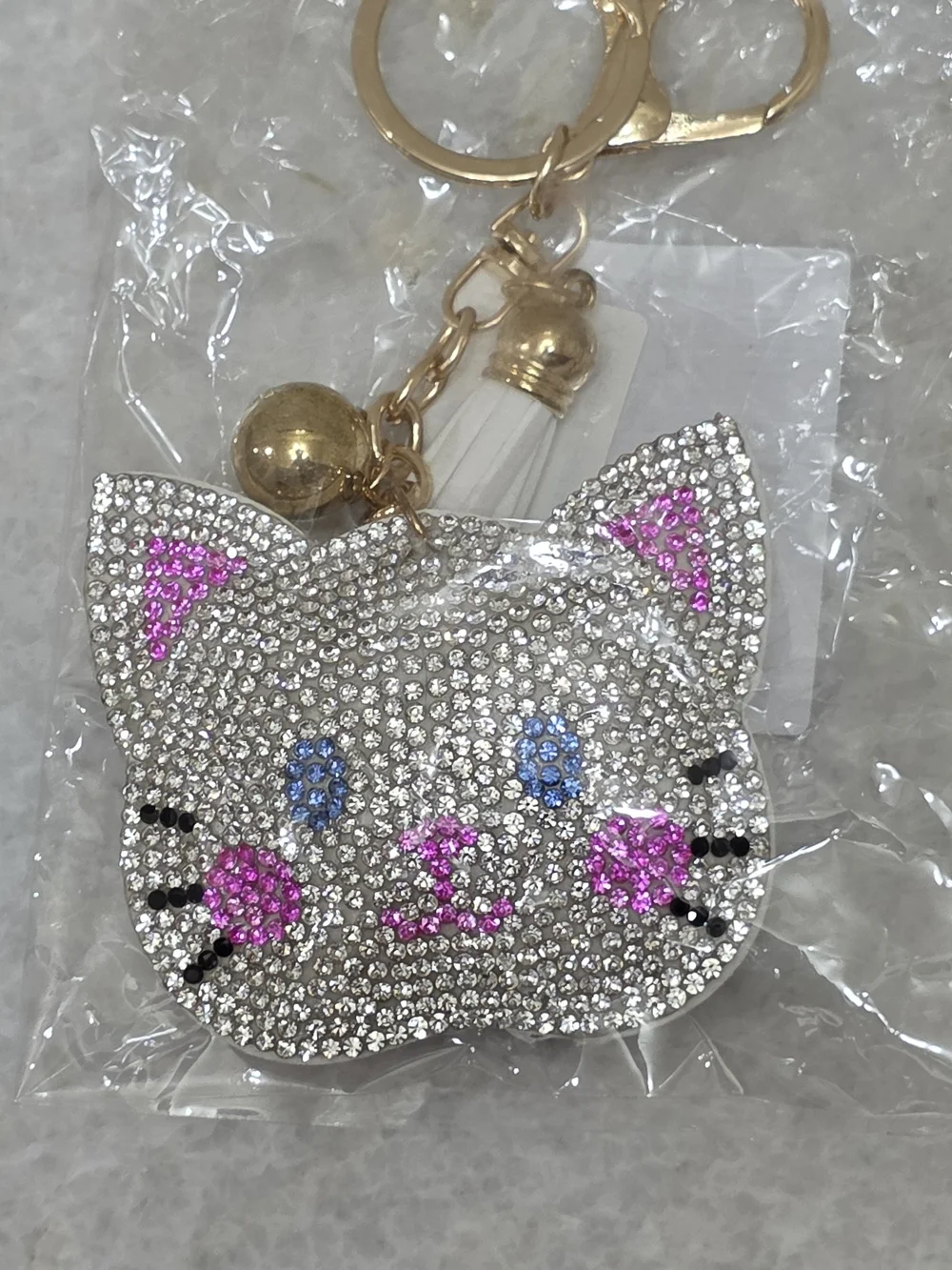Sparkling Crystal Cat Keychain Charm - Pink & Blue